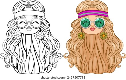 Vector illustration of a girl with retro accessories.