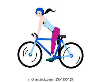 Vector illustration of a girl riding a bike. Shape trend style. Sport.