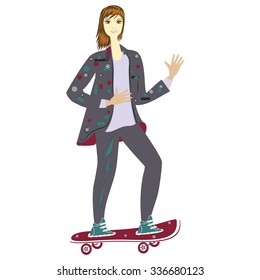 vector illustration of a girl riding on a skateboard