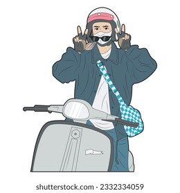 vector illustration of girl riding scooter in peaceful style