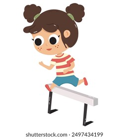 Vector illustration of a girl running across obstacles.