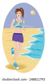 Vector illustration of a girl running along the coast