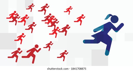 vector illustration of girl running and chasing men for women oppressed in society and domestic violence