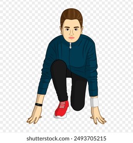 Vector illustration of girl in running start position on transparent background