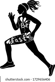 vector illustration girl runs. athletic girl in motion sketch. be quick. silhouette of a woman doing sports