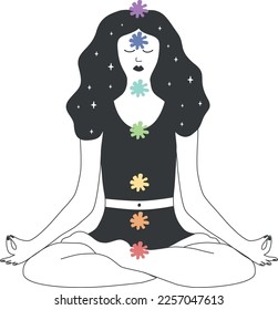 vector illustration girl with seven chakras