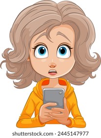 Vector illustration of a girl shocked by her phone