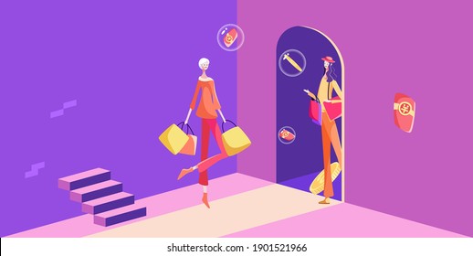 Vector illustration of girl shopping