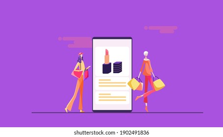 Vector illustration of girl shopping