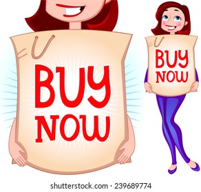 Vector illustration of a girl with shopping bag