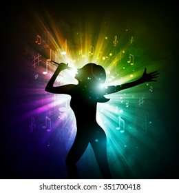 Vector illustration of a girl singing on the stage.
