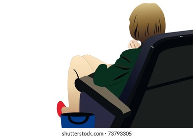 Vector illustration of girl sits in train or theater chair