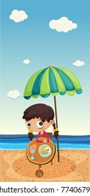 Vector illustration of girl sitting by the sea.