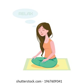 Vector Illustration Girl Sitting Meditating Stock Vector (Royalty Free ...