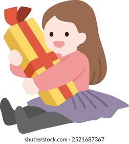 Vector illustration of a girl sitting with a present