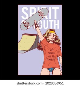 vector illustration of girl skateboarding good for design