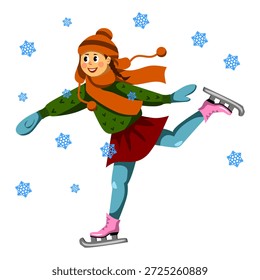 Ilustração vetorial de uma garota patinando. Elemento para seus designs, impressões e muito mais.
