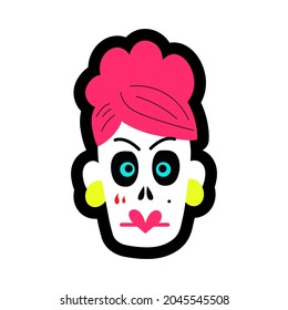  vector illustration of a girl skull decorated with flowers for Halloween and Day of the Dead celebration