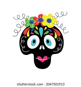  vector illustration of a Girl skull decorated with flowers for conceptual designs of Day of the Dead celebration