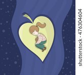 Vector illustration with girl sleeping on leave. 