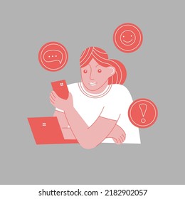 Vector illustration of a girl with a smartphone drawn in a cartoon style