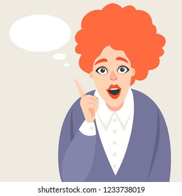 Vector illustration of a girl with speech bubble. Cartoon character
