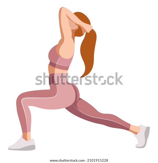 vector illustration of a girl in a sports uniform (leggings and a sports bra) is engaged in yoga, fitness, sports, exercises isolated on a white gym wallpaper mural. useful for fitness centers, yoga sections.