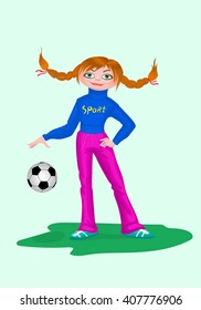 Vector illustration of girl in sportswear with soccer ball.
