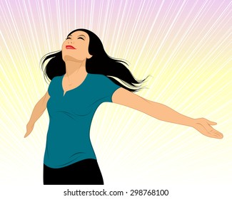 Vector illustration of a girl spread her arms