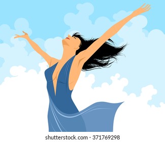Vector illustration of a girl spread her arms