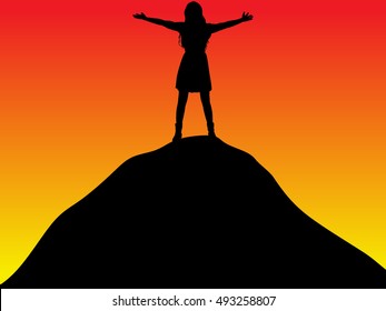 Vector illustration of a girl spread her arms
