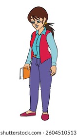 Vector illustration girl standing with book in hand