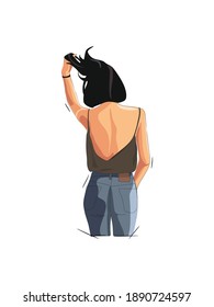 Vector illustration of a girl standing with her back