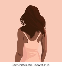 Vector illustration of a girl standing with her back in warm colors