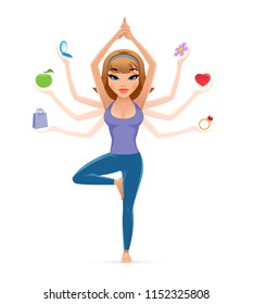vector illustration of girl standing on one leg yoga balance