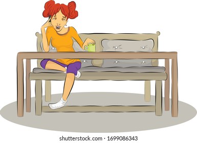 Vector illustration of a girl staying at home with self quarantine to stop outbreak and protect virus spread during Coronavirus COVID-19 Pandemic Outbreak