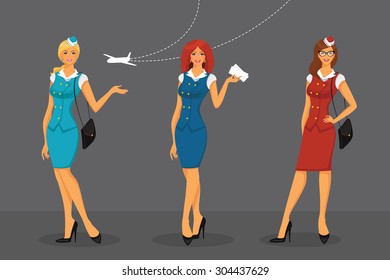 Vector illustration of Girl in stewardess uniform