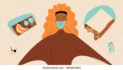 Vector illustration of a girl struggling in corona-virus world