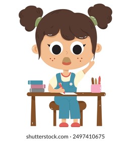 Vector illustration of girl studying.