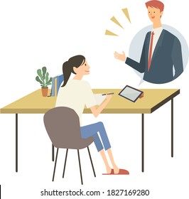 Vector illustration of a girl studying at home