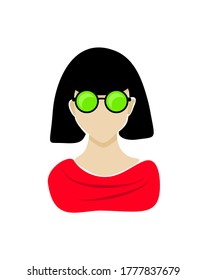 Vector illustration of a girl in stylish bright green sunglasses. Bright summer illustration. Design for print and web. Option avatars for social networks.