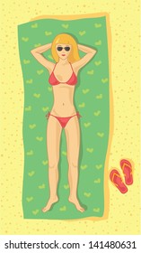 Vector illustration of girl sunbathes