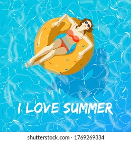 
Vector illustration. The girl sunbathes on a rubber ring.