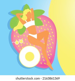 Vector Illustration Girl Sunbathing On Beach Stock Vector Royalty Free Shutterstock