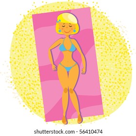 vector illustration of a girl sunbathing on the beach
