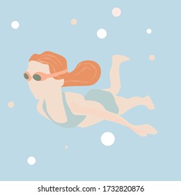 Vector illustration girl swimming in pool