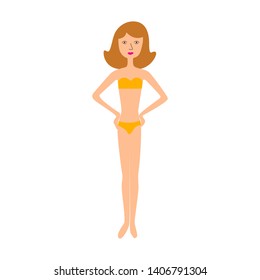 Vector illustration of the girl in swimsuit. Flat cartoon cute picture in Scandinavian style. Isolated on white background