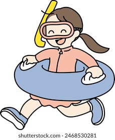 Vector illustration of a girl in a swimsuit with a float