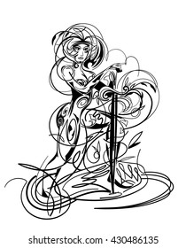 Vector illustration of a girl with sword