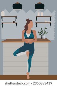 vector illustration of girl taking exercise scene with background